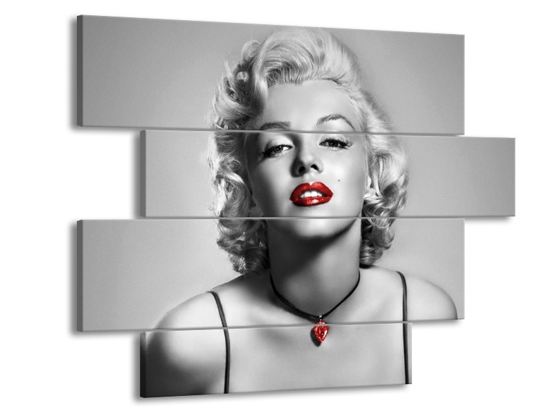 Glasschilderij Marilyn Monroe | Grijs, Zwart, Rood | 115x85cm 4Luik