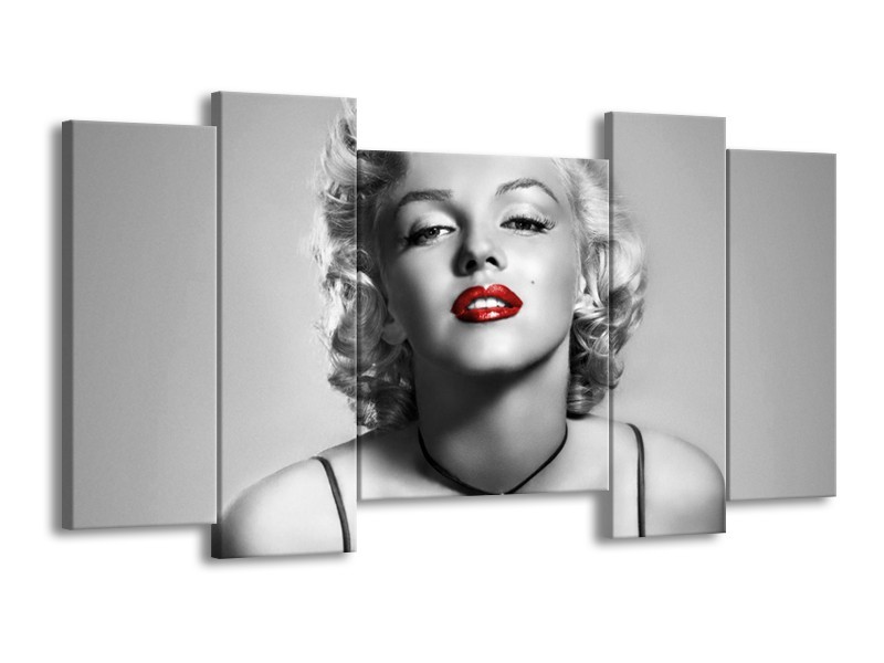 Glasschilderij Marilyn Monroe | Grijs, Zwart, Rood | 120x65cm 5Luik