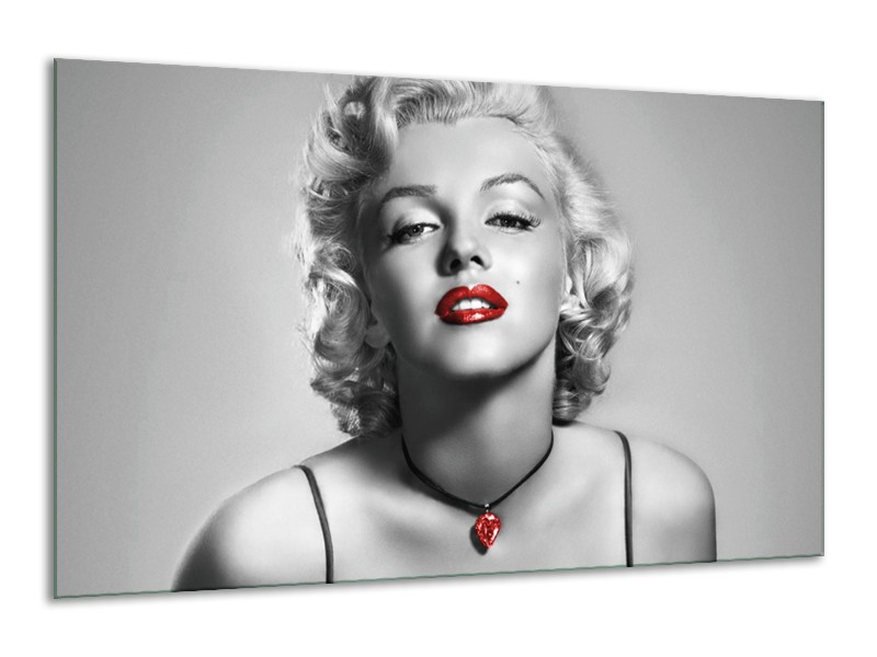 Glasschilderij Marilyn Monroe | Grijs, Zwart, Rood | 120x70cm 1Luik