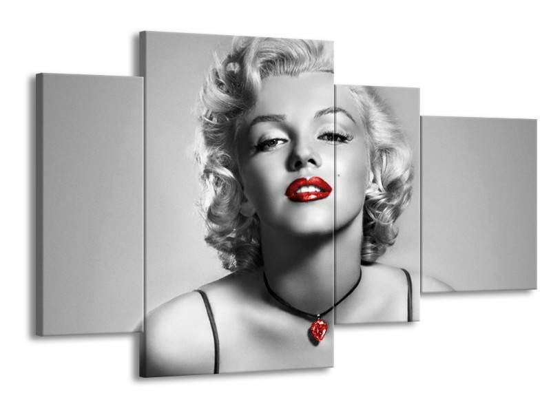 Glasschilderij Marilyn Monroe | Grijs, Zwart, Rood | 120x75cm 4Luik