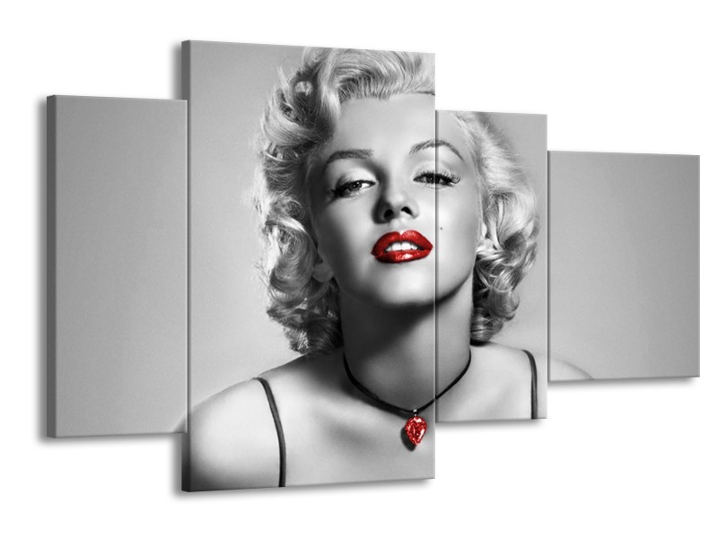 Canvas Schilderij Marilyn Monroe | Grijs, Zwart, Rood | 120x75cm 4Luik