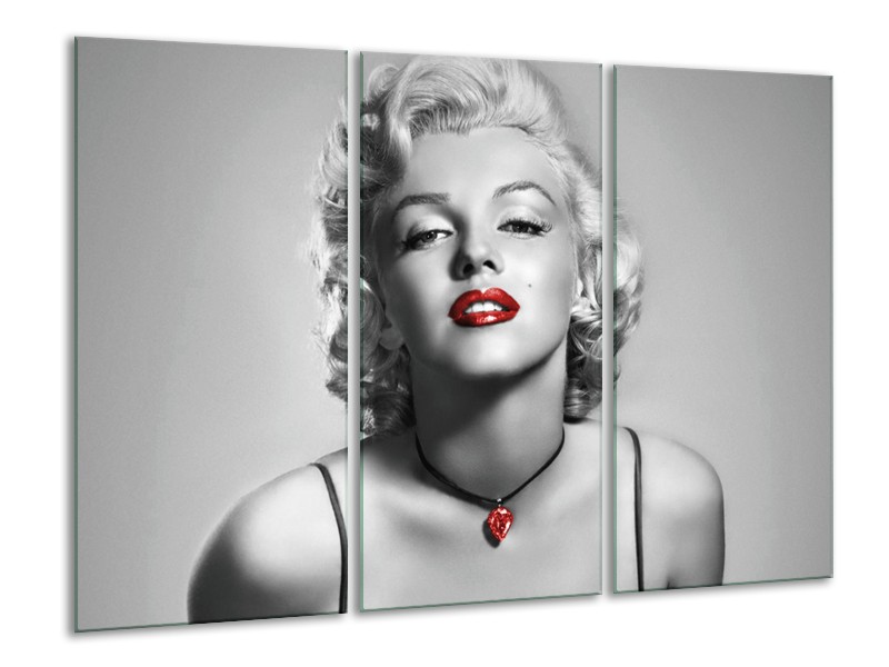 Canvas Schilderij Marilyn Monroe | Grijs, Zwart, Rood | 120x80cm 3Luik