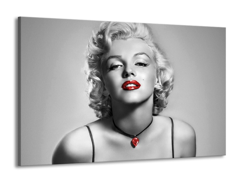 Glasschilderij Marilyn Monroe | Grijs, Zwart, Rood | 140x90cm 1Luik