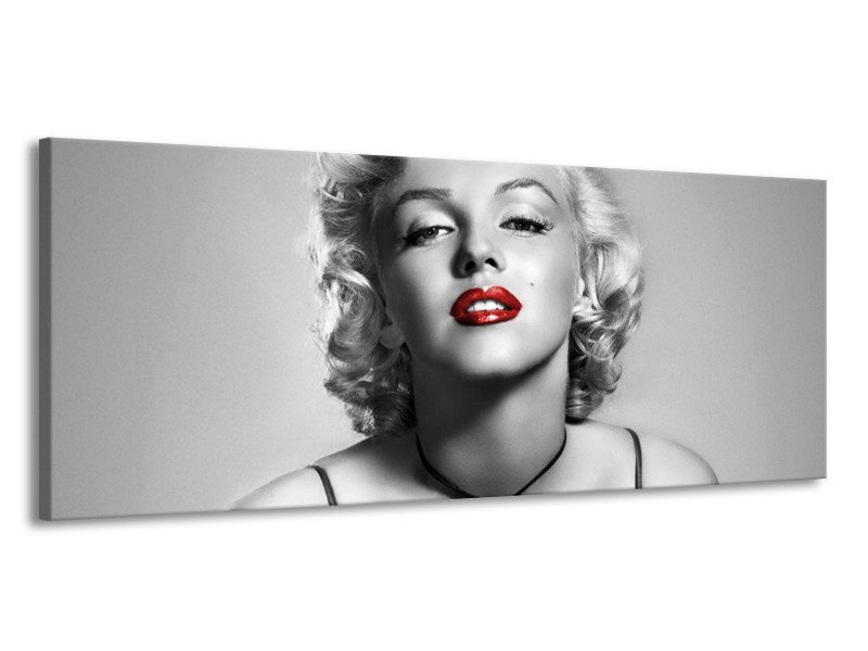 Canvas Schilderij Marilyn Monroe | Grijs, Zwart, Rood | 145x58cm 1Luik