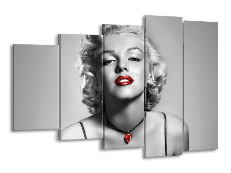 Canvas Schilderij Marilyn Monroe | Grijs, Zwart, Rood | 150x100cm 5Luik