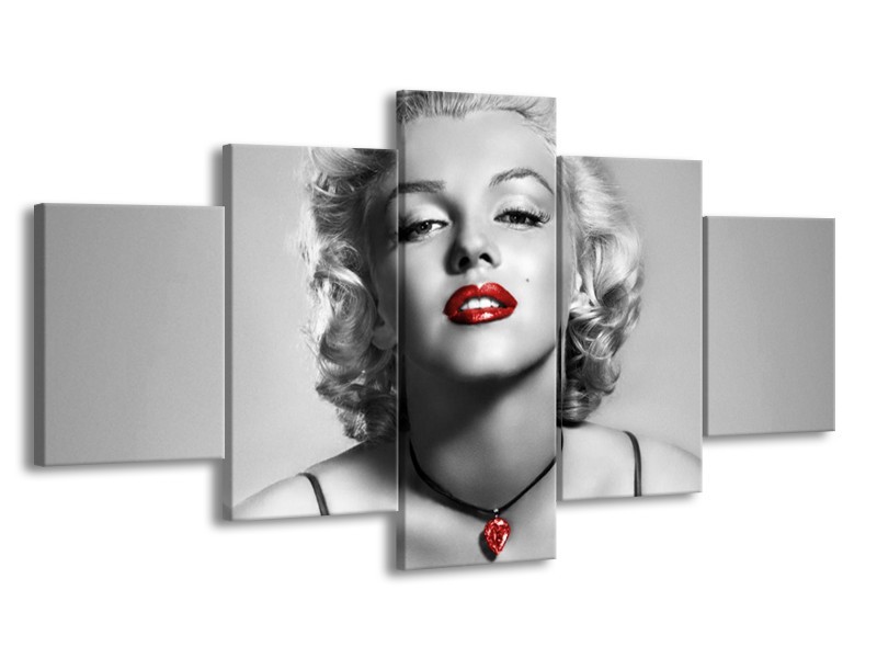 Canvas Schilderij Marilyn Monroe | Grijs, Zwart, Rood | 150x80cm 5Luik