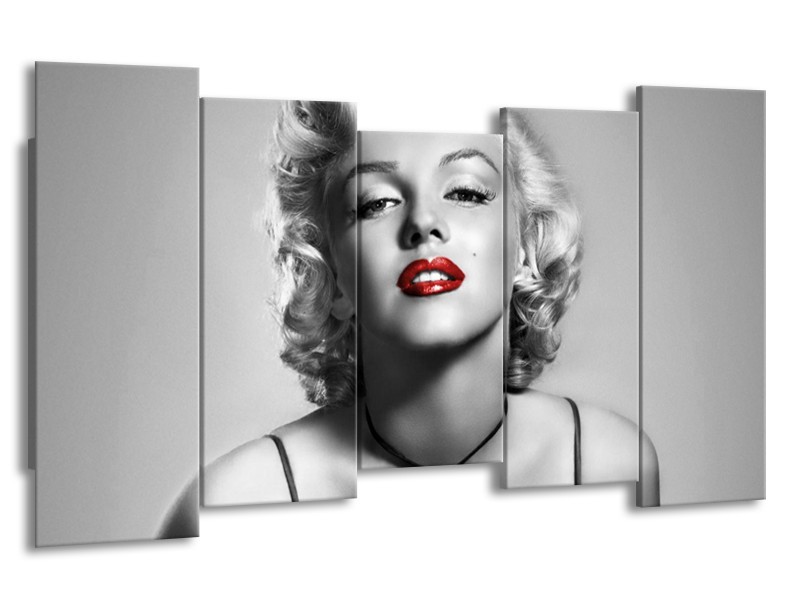 Glasschilderij Marilyn Monroe | Grijs, Zwart, Rood | 150x80cm 5Luik