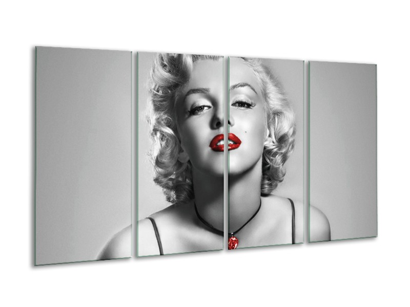 Canvas Schilderij Marilyn Monroe | Grijs, Zwart, Rood | 160x80cm 4Luik