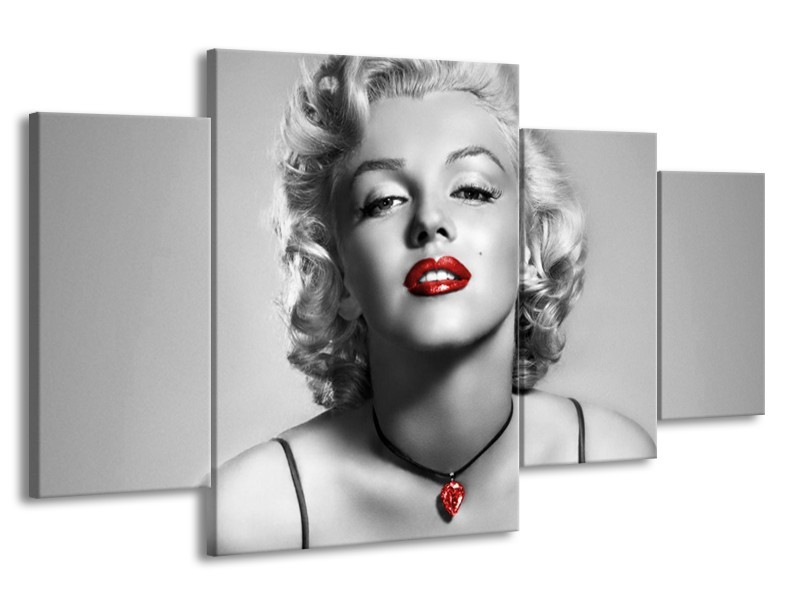 Canvas Schilderij Marilyn Monroe | Grijs, Zwart, Rood | 160x90cm 4Luik