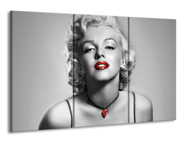 Canvas Schilderij Marilyn Monroe | Grijs, Zwart, Rood | 165x100cm 3Luik