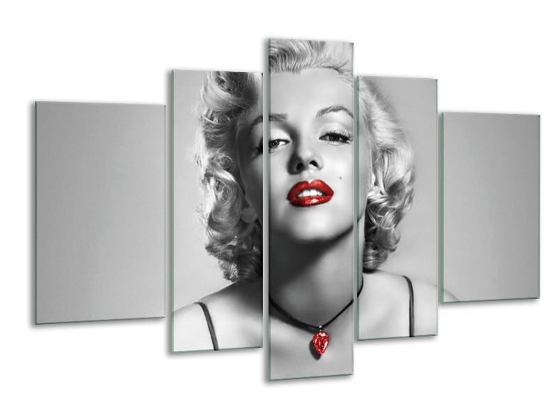 Canvas Schilderij Marilyn Monroe | Grijs, Zwart, Rood | 170x100cm 5Luik