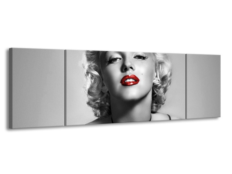 Canvas Schilderij Marilyn Monroe | Grijs, Zwart, Rood | 170x50cm 3Luik