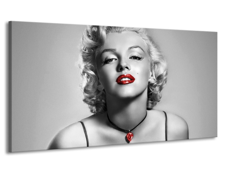 Canvas Schilderij Marilyn Monroe | Grijs, Zwart, Rood | 170x90cm 1Luik