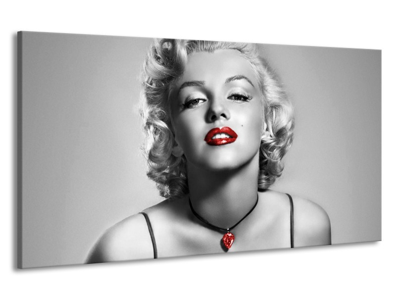 Canvas Schilderij Marilyn Monroe | Grijs, Zwart, Rood | 190x100cm 1Luik