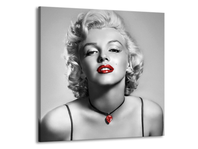 Glasschilderij Marilyn Monroe | Grijs, Zwart, Rood | 50x50cm 1Luik