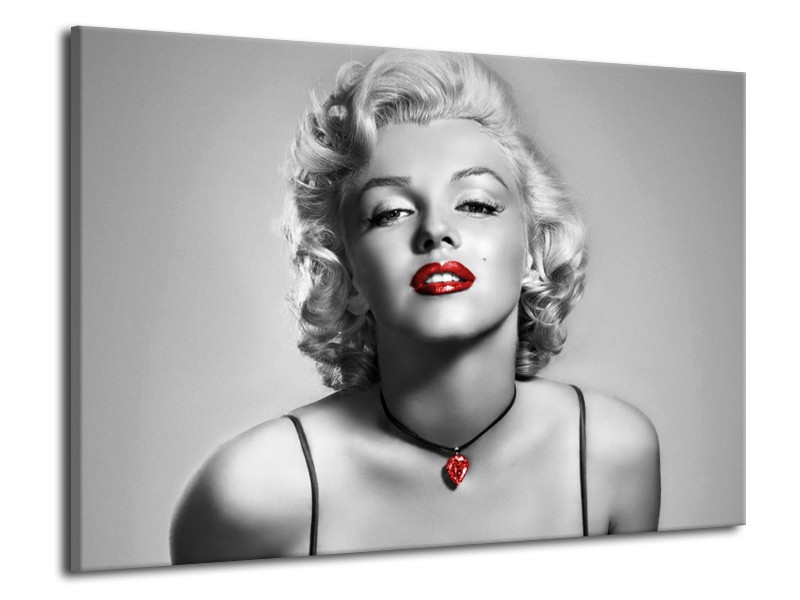 Glasschilderij Marilyn Monroe | Grijs, Zwart, Rood | 70x50cm 1Luik