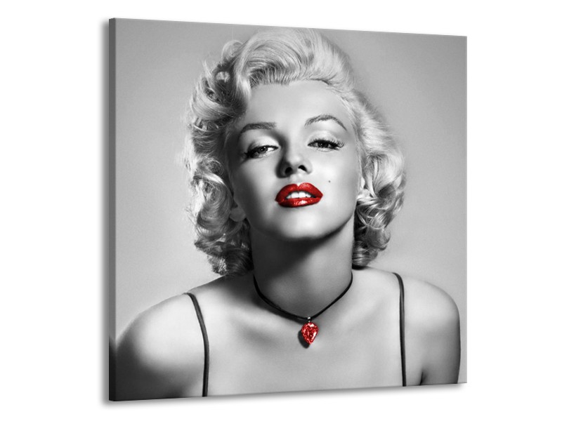 Glasschilderij Marilyn Monroe | Grijs, Zwart, Rood | 70x70cm 1Luik