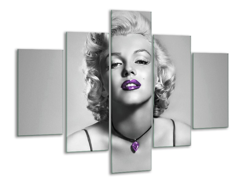 Glasschilderij Marilyn Monroe | Grijs, Zwart, Paars | 100x70cm 5Luik