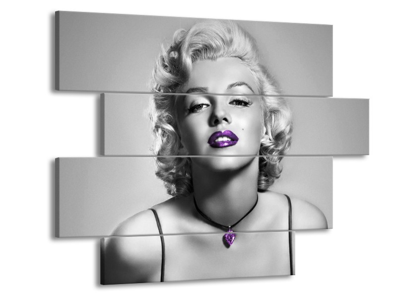 Glasschilderij Marilyn Monroe | Grijs, Zwart, Paars | 115x85cm 4Luik