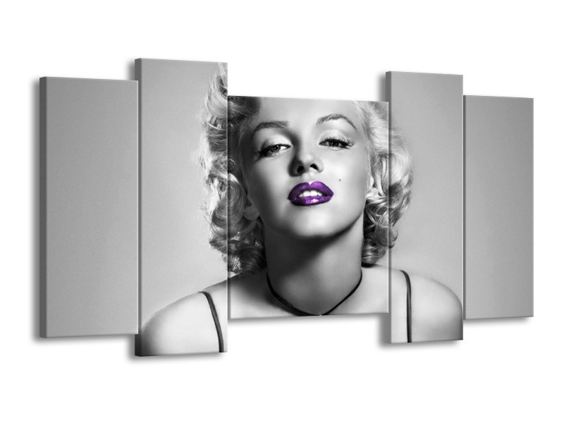 Canvas Schilderij Marilyn Monroe | Grijs, Zwart, Paars | 120x65cm 5Luik