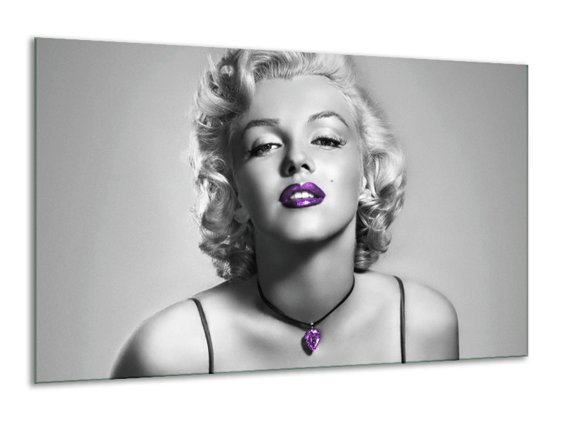 Canvas Schilderij Marilyn Monroe | Grijs, Zwart, Paars | 120x70cm 1Luik