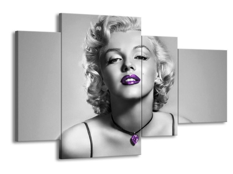 Glasschilderij Marilyn Monroe | Grijs, Zwart, Paars | 120x75cm 4Luik