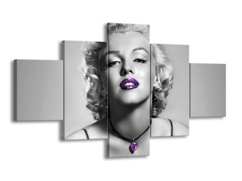 Canvas Schilderij Marilyn Monroe | Grijs, Zwart, Paars | 125x70cm 5Luik