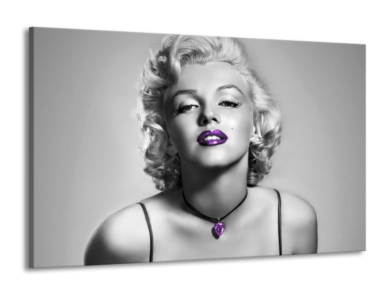 Glasschilderij Marilyn Monroe | Grijs, Zwart, Paars | 140x90cm 1Luik