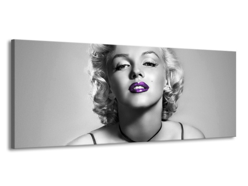 Canvas Schilderij Marilyn Monroe | Grijs, Zwart, Paars | 145x58cm 1Luik