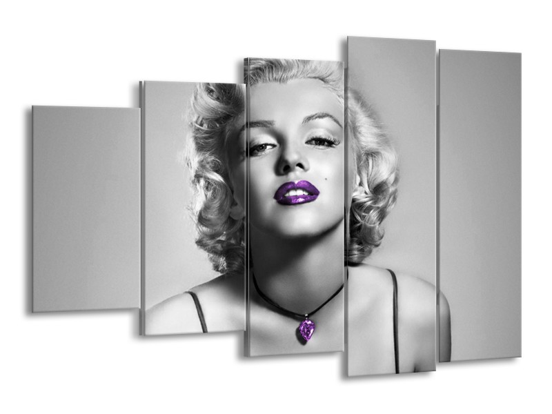 Canvas Schilderij Marilyn Monroe | Grijs, Zwart, Paars | 150x100cm 5Luik