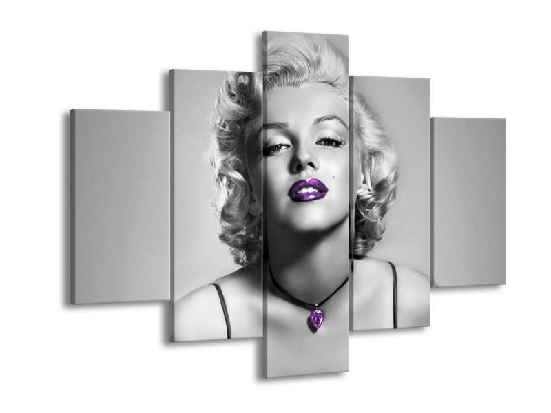 Glasschilderij Marilyn Monroe | Grijs, Zwart, Paars | 150x105cm 5Luik