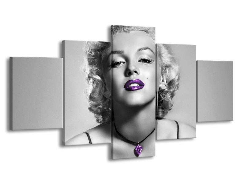 Canvas Schilderij Marilyn Monroe | Grijs, Zwart, Paars | 150x80cm 5Luik