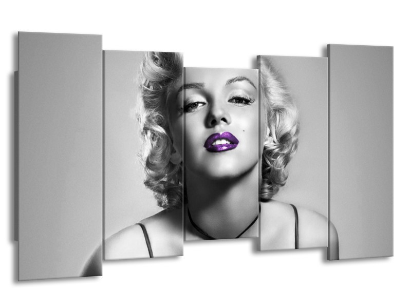 Canvas Schilderij Marilyn Monroe | Grijs, Zwart, Paars | 150x80cm 5Luik