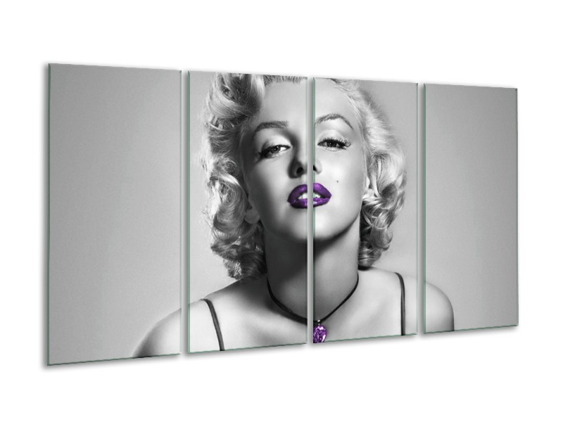 Canvas Schilderij Marilyn Monroe | Grijs, Zwart, Paars | 160x80cm 4Luik