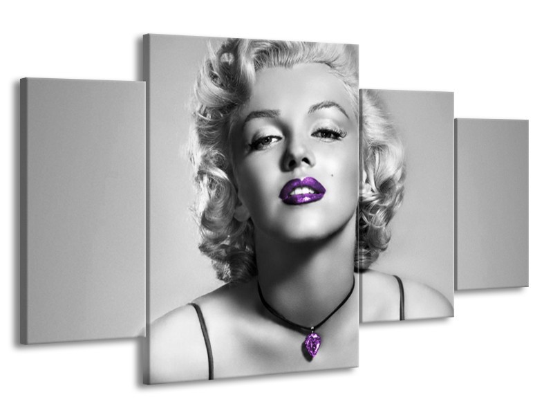 Canvas Schilderij Marilyn Monroe | Grijs, Zwart, Paars | 160x90cm 4Luik