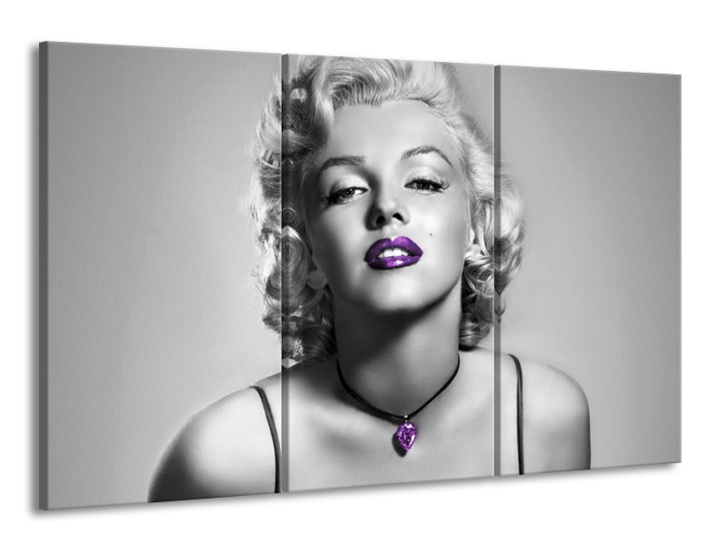 Glasschilderij Marilyn Monroe | Grijs, Zwart, Paars | 165x100cm 3Luik