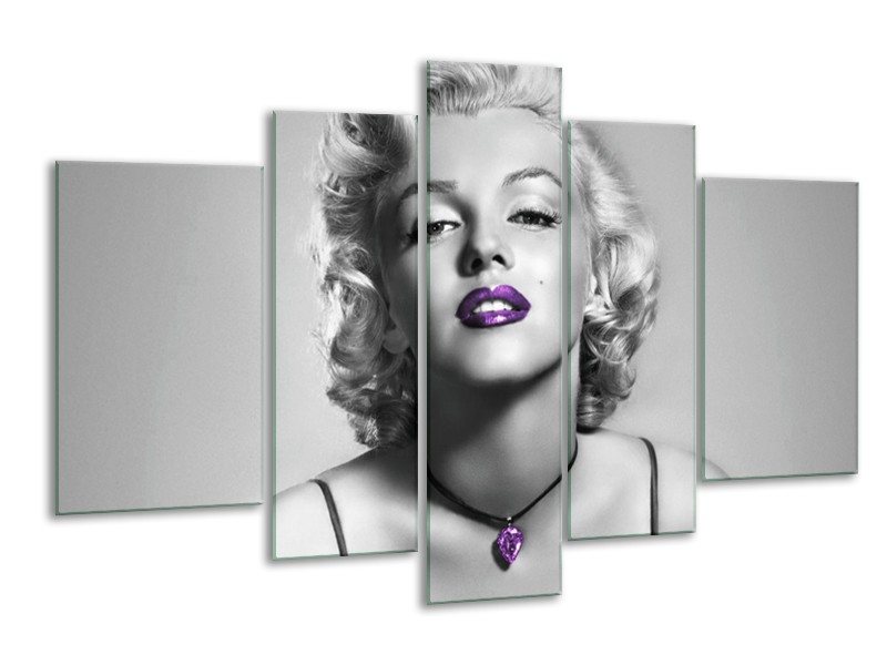 Glasschilderij Marilyn Monroe | Grijs, Zwart, Paars | 170x100cm 5Luik