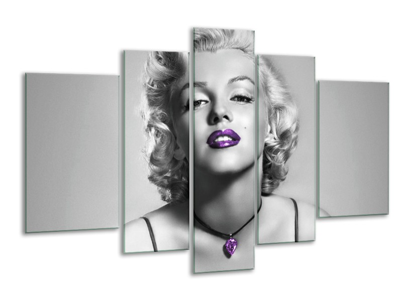 Canvas Schilderij Marilyn Monroe | Grijs, Zwart, Paars | 170x100cm 5Luik