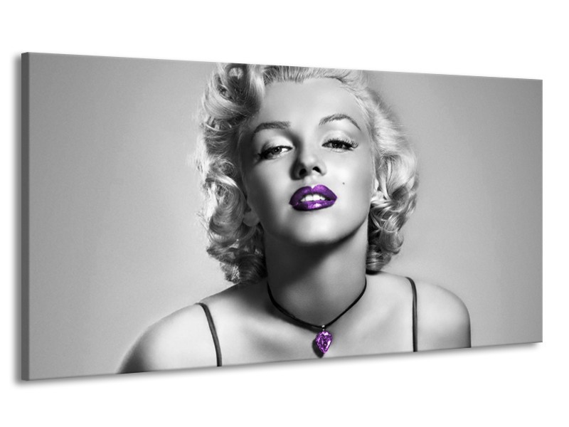 Canvas Schilderij Marilyn Monroe | Grijs, Zwart, Paars | 170x90cm 1Luik