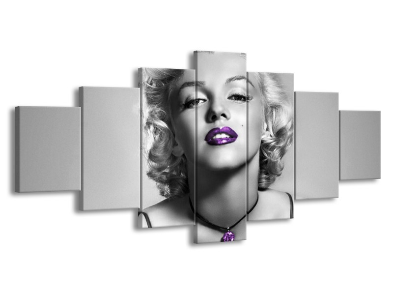 Glasschilderij Marilyn Monroe | Grijs, Zwart, Paars | 210x100cm 7Luik