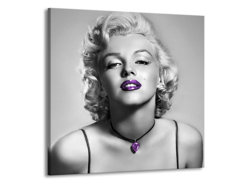 Glasschilderij Marilyn Monroe | Grijs, Zwart, Paars | 50x50cm 1Luik