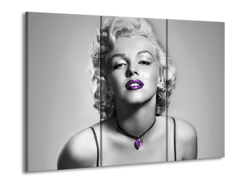 Glasschilderij Marilyn Monroe | Grijs, Zwart, Paars | 60x90cm 3Luik