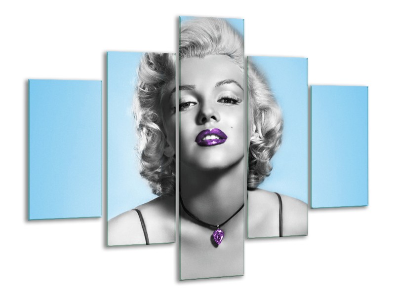 Canvas Schilderij Marilyn Monroe | Grijs, Blauw, Paars | 100x70cm 5Luik