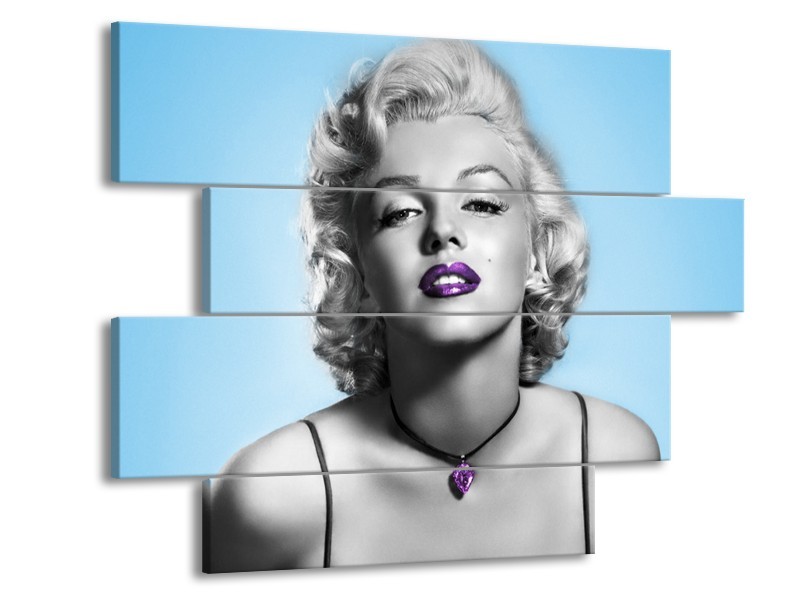 Glasschilderij Marilyn Monroe | Grijs, Blauw, Paars | 115x85cm 4Luik