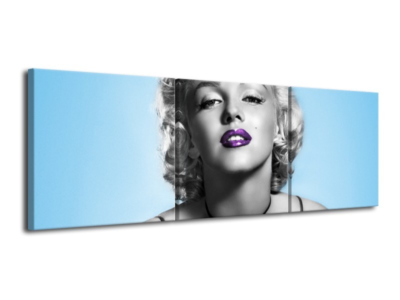 Glasschilderij Marilyn Monroe | Grijs, Blauw, Paars | 120x40cm 3Luik