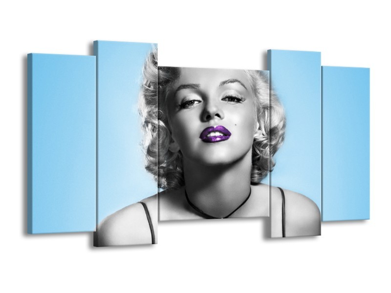 Canvas Schilderij Marilyn Monroe | Grijs, Blauw, Paars | 120x65cm 5Luik