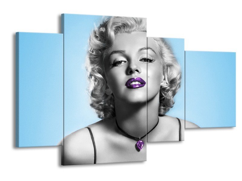 Canvas Schilderij Marilyn Monroe | Grijs, Blauw, Paars | 120x75cm 4Luik