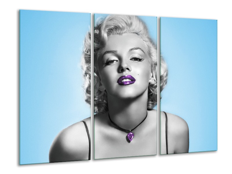 Canvas Schilderij Marilyn Monroe | Grijs, Blauw, Paars | 120x80cm 3Luik