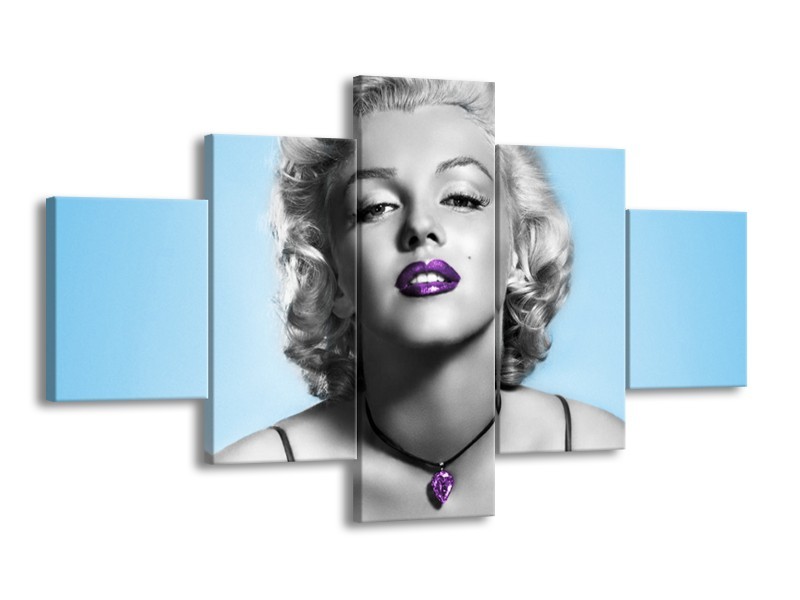 Glasschilderij Marilyn Monroe | Grijs, Blauw, Paars | 125x70cm 5Luik