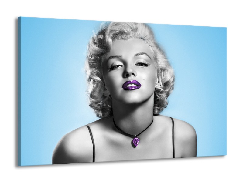 Glasschilderij Marilyn Monroe | Grijs, Blauw, Paars | 140x90cm 1Luik